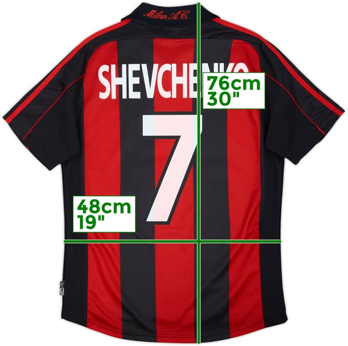 2000-02 AC Milan Home Shirt Shevchenko #7 - 5/10 - (XL.Boys)