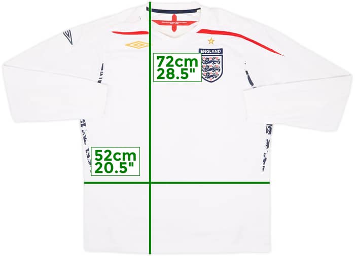 2007-09 England Home L/S Shirt - 5/10 - (L)