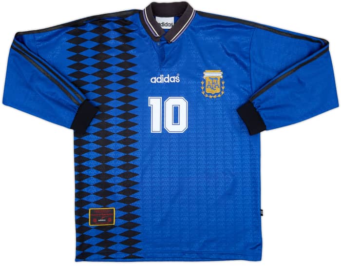 1994-97 Argentina Away L/S Shirt Maradona #10 - 9/10 - (L)