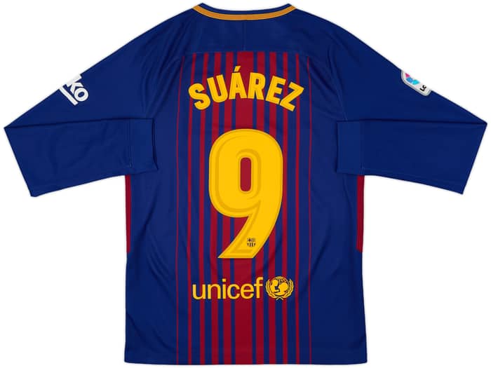 2017-18 Barcelona Home L/S Shirt Suarez #9 - 8/10 - (S)