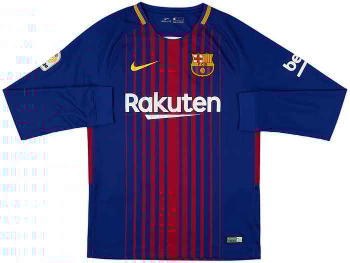 2017-18 Barcelona Home L/S Shirt Suarez #9 - 8/10 - (S)