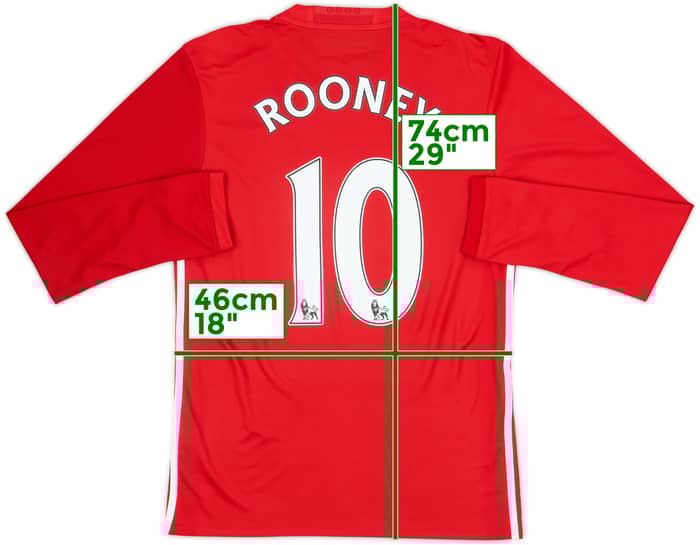 2016-17 Manchester United Home L/S Shirt Rooney #10 - 8/10 - (S)