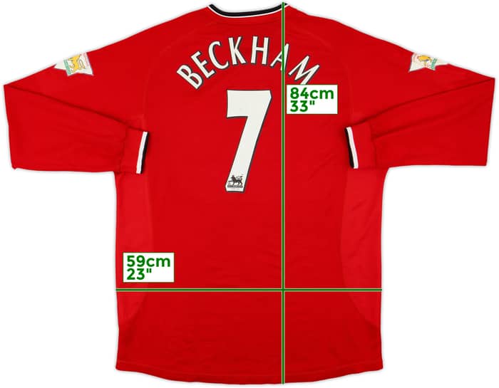 2000-02 Manchester United Home L/S Shirt Beckham #7 - 6/10 - (XL)