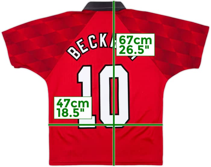 1996-98 Manchester United Home Shirt Beckham #10 - 9/10 - (Y)