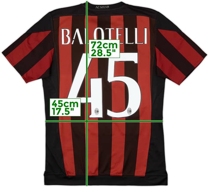 2015-16 AC Milan Home Shirt Balotelli #45 - 8/10 - (S)