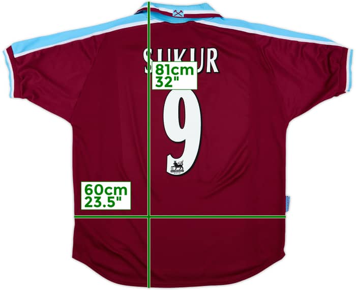 1999-01 West Ham Home Shirt Suker #9 - 8/10 - (XL)