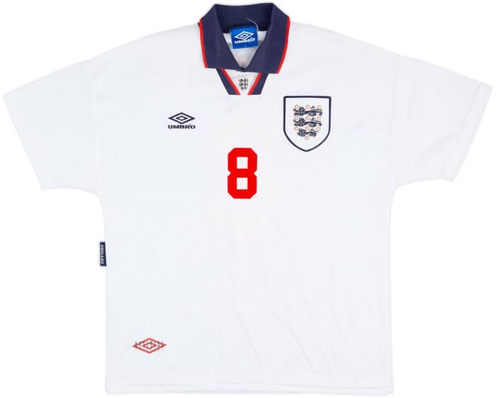 1993-95 England Home Shirt Gascoigne #8 - 8/10 - (L)
