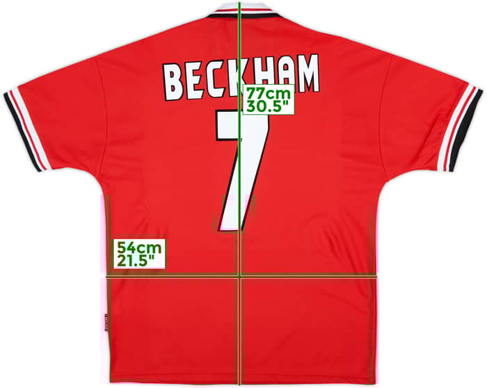 1998-00 Manchester United Home Shirt Beckham #7 - 8/10 - (L)