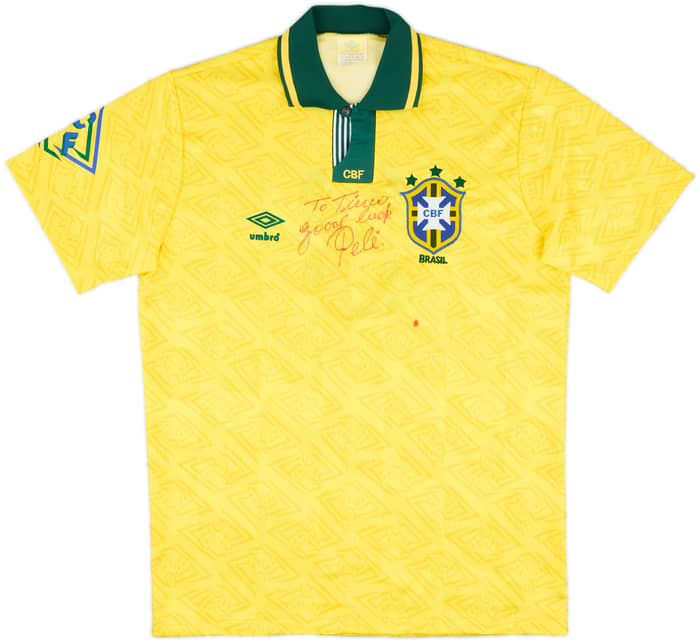 1991-93 Brazil Match Issue Signed (Pele) Home Shirt #3