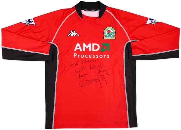 2002-03 Blackburn Match Issue Signed Away L/S Shirt Yorke #19