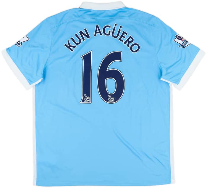 2015-16 Manchester City Home Shirt Kun Aguero #16 - 8/10 - (XL)