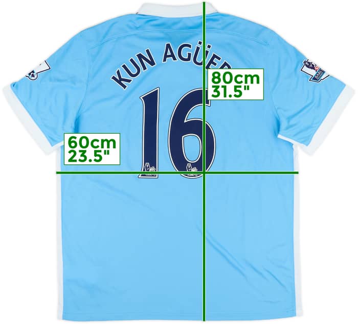 2015-16 Manchester City Home Shirt Kun Aguero #16 - 8/10 - (XL)