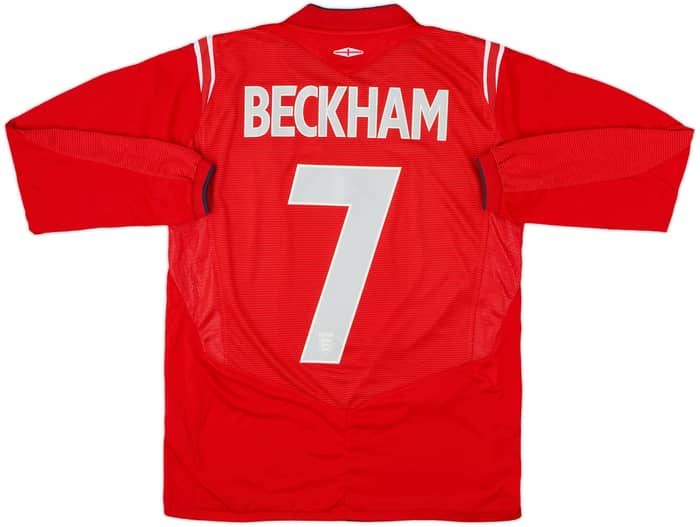 2004-06 England Away L/S Shirt Beckham #7 - 9/10 - (XL.Boys)