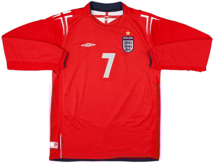 2004-06 England Away L/S Shirt Beckham #7 - 9/10 - (XL.Boys)