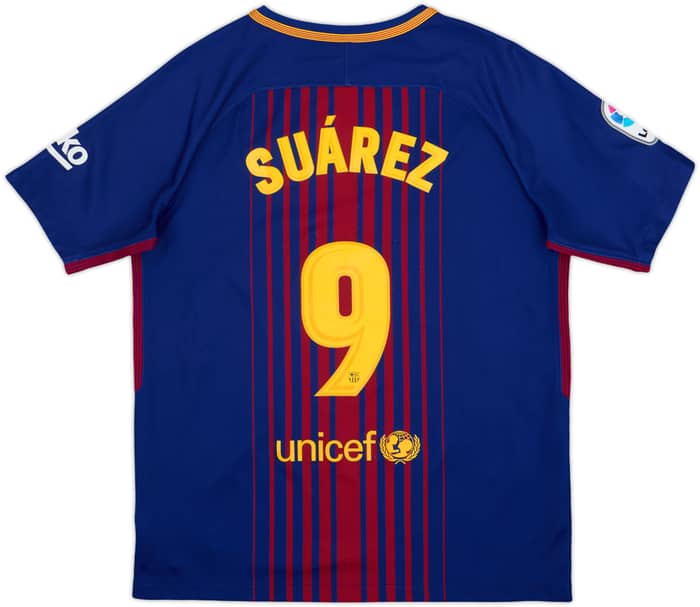 2017-18 Barcelona Home Shirt Suarez #9 - 9/10 - (XL.Boys)