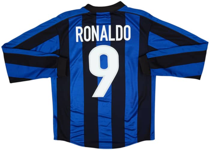1999-00 Inter Milan Home L/S Shirt Ronaldo #9 - 9/10 - (XL.Boys)