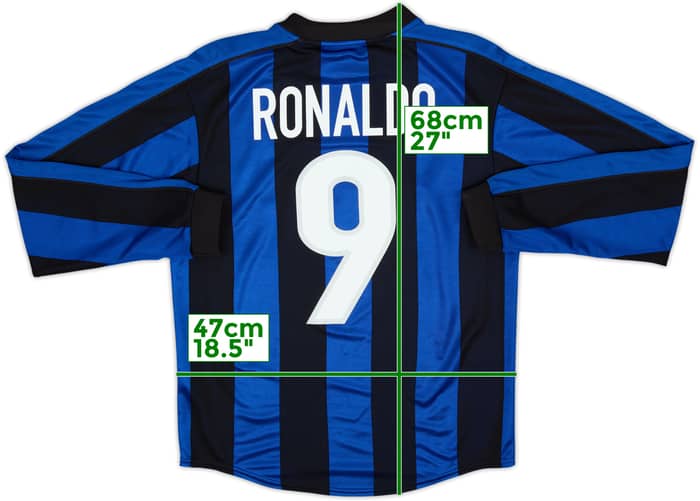 1999-00 Inter Milan Home L/S Shirt Ronaldo #9 - 9/10 - (XL.Boys)