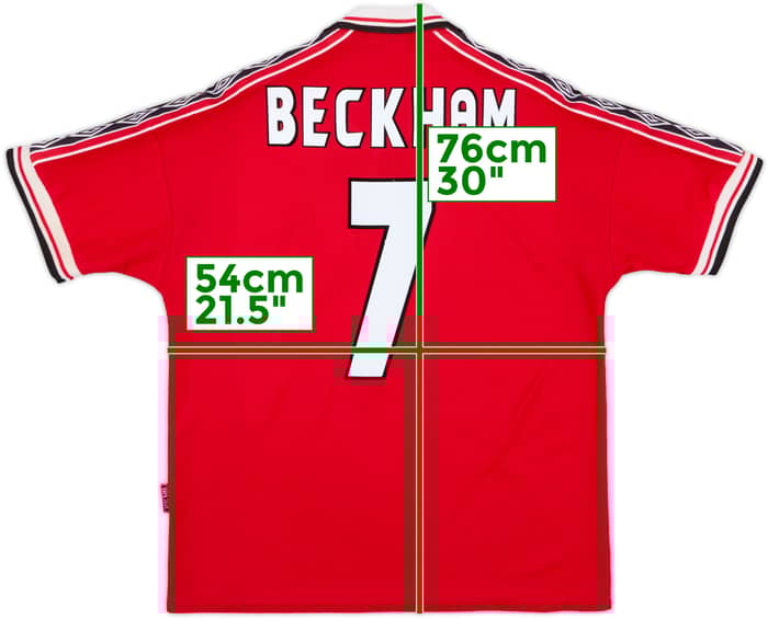 1998-00 Manchester United Home Shirt Beckham #7 - 7/10 - (L)