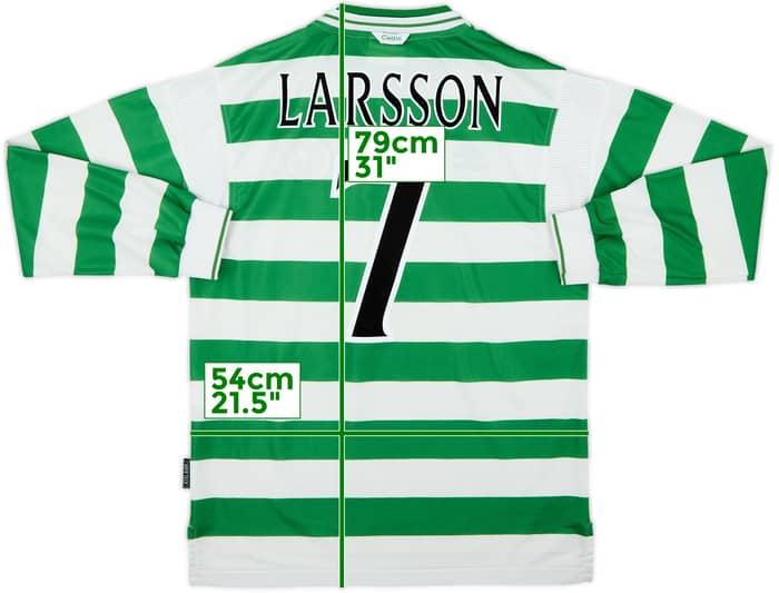 1999-01 Celtic Home L/S Shirt Larsson #7 - 8/10 - (L)