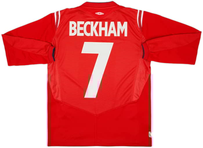 2004-06 England Away L/S Shirt Beckham #7 - 6/10 - (XL.Boys)