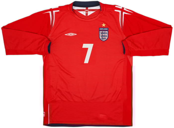 2004-06 England Away L/S Shirt Beckham #7 - 6/10 - (XL.Boys)
