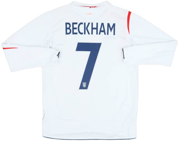 2005-07 England Home L/S Shirt Beckham #7 - 8/10 - (M)