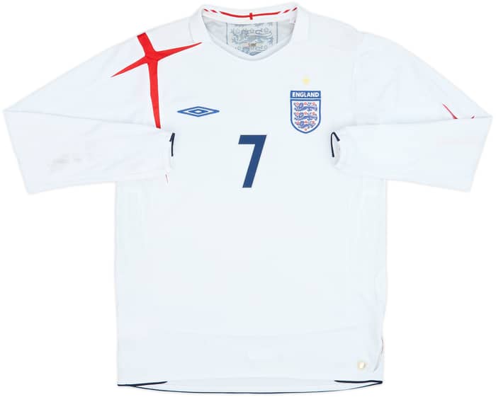 2005-07 England Home L/S Shirt Beckham #7 - 8/10 - (M)