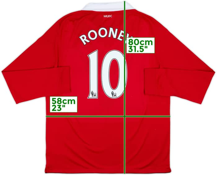 2010-11 Manchester United Home L/S Shirt Rooney #10 - 9/10 - (XL)