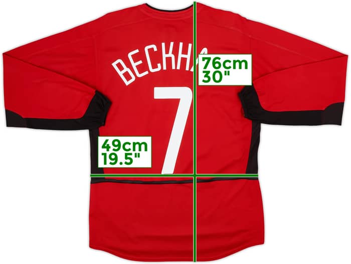 2002-04 Manchester United Home L/S Shirt Beckham #7 - 8/10 - (S)