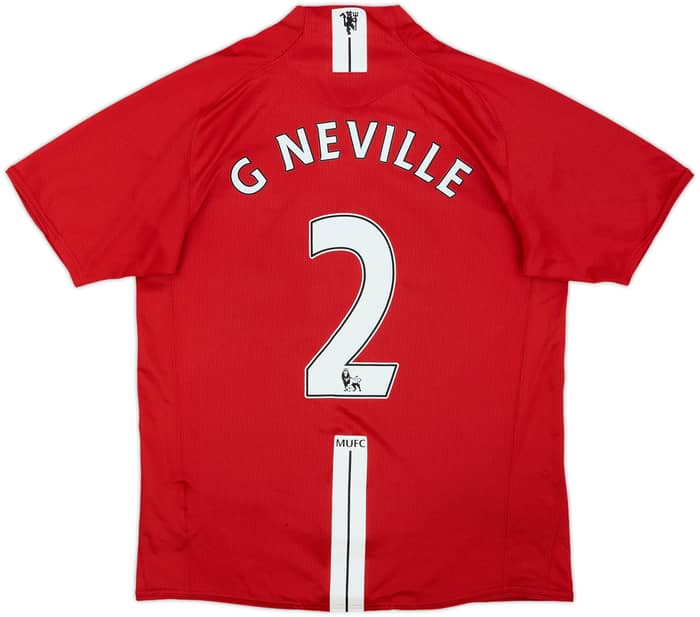 2007-09 Manchester United Home Shirt G Neville #2 - 8/10 - (M)