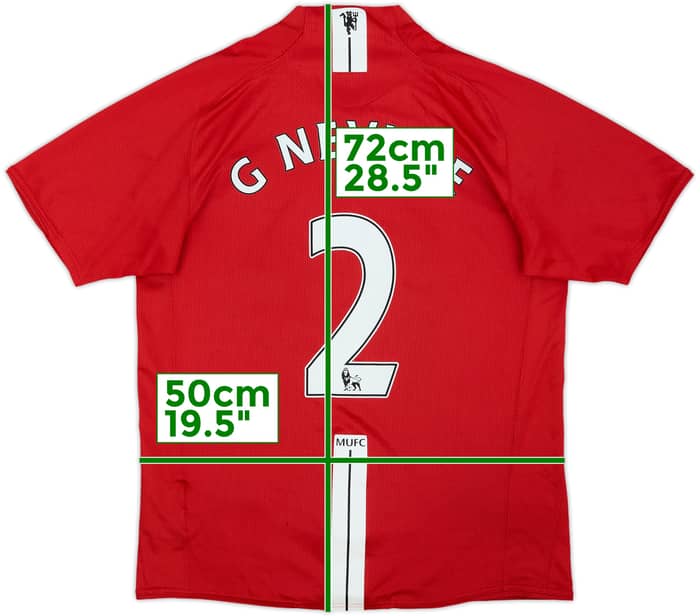 2007-09 Manchester United Home Shirt G Neville #2 - 8/10 - (M)