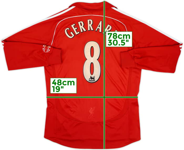 Camiseta de local de manga larga del Liverpool 2006-08 Gerrard #8 - 4/10 - (M)