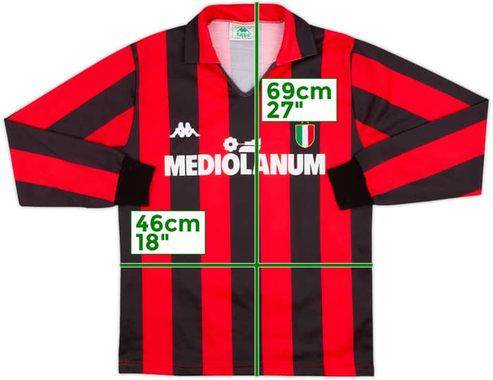 1988-89 AC Milan Home L/S Shirt - 7/10 - (S)