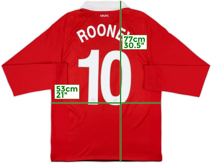 2010-11 Manchester United Home L/S Shirt Rooney #10 - 8/10 - (M)