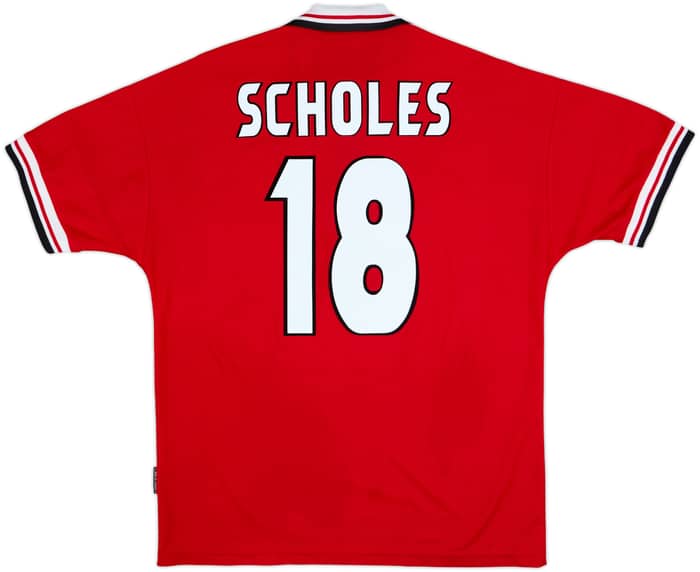 1998-00 Manchester United Home Shirt Scholes #18 - 6/10 - (L)