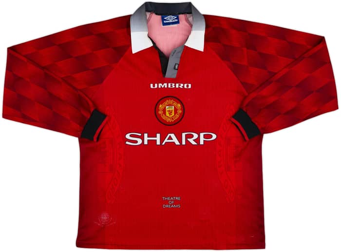 1996-98 Manchester United Home L/S Shirt Cantona #7 - 6/10 - (L)