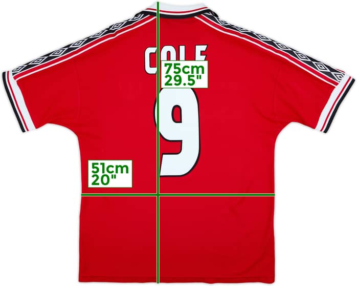 1998-00 Manchester United Home Shirt Cole #9 - 8/10 - (L)