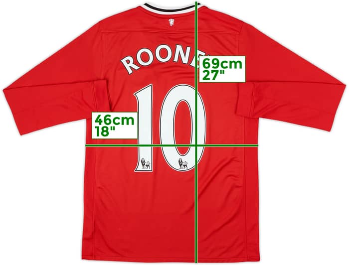 2011-12 Manchester United Home L/S Shirt Rooney #10 - 7/10 - (XL.Boys)