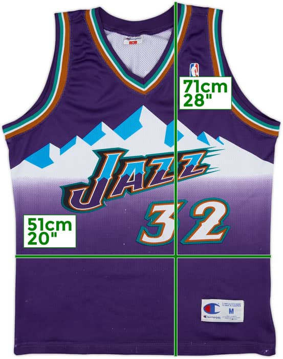 1996-03 Utah Jazz Malone #32 Champion Home Jersey - 8/10 - (M)