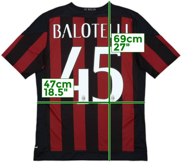 2015-16 AC Milan Home Shirt Balotelli #45 - 10/10 - (XL.Boys)