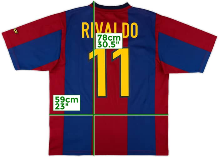 1998-00 Barcelona Basic Home Shirt Rivaldo #11 - 10/10 - (L)