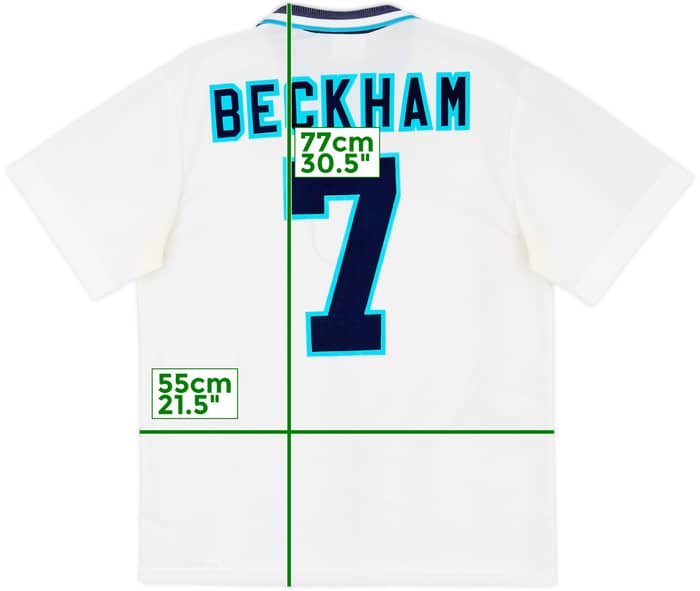 1995-97 England Home Shirt Beckham #7 - 6/10 - (L)