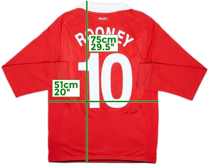 2010-11 Manchester United Home L/S Shirt Rooney #10 - 8/10 - (M)
