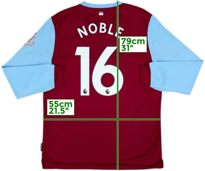 2019-20 West Ham Home L/S Shirt Noble #16 - 9/10 - (XL)