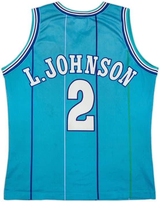 1992-96 Charlotte Hornets L.Johnson #2 Champion Away Jersey - 5/10 - (M)