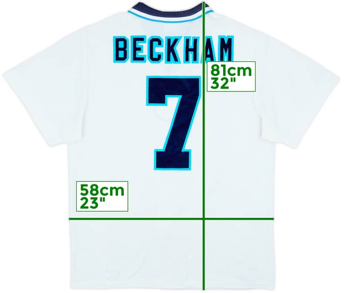 1995-97 England Home Shirt Beckham #7 - 6/10 - (XL)