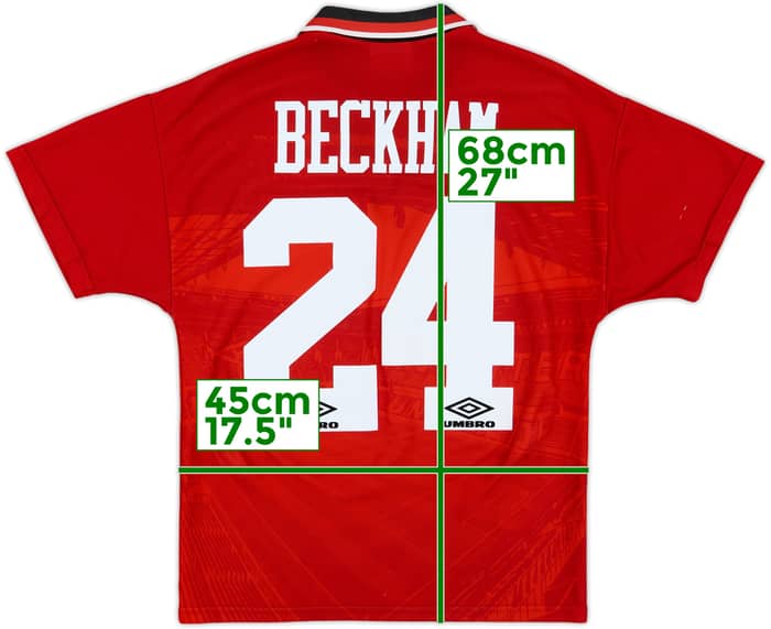 1994-96 Manchester United Home Shirt Beckham #24 - 9/10 - (Y)