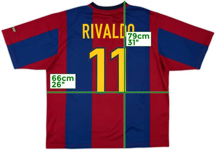 1998-00 Barcelona Basic Home Shirt Rivaldo #11 - 9/10 - (XXL)
