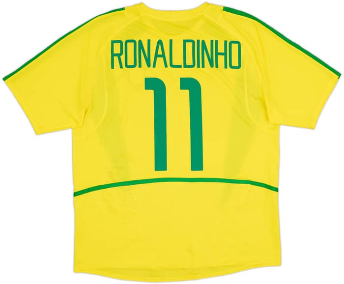 2002-04 Brazil Home Shirt Ronaldinho #11 - 8/10 - (L)