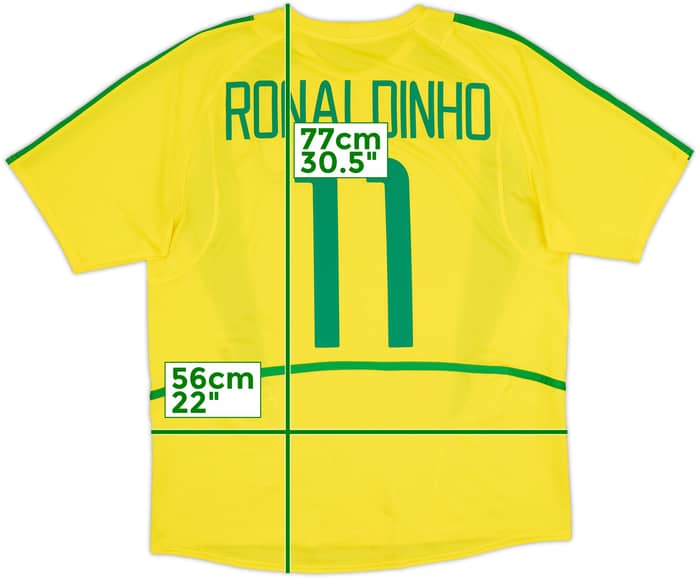 2002-04 Brazil Home Shirt Ronaldinho #11 - 8/10 - (L)